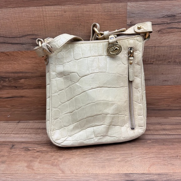 Brahmin Shimmer Cream and Tan Crocodile Embossed Adjustable Crossbody Bag - Picture 3 of 9